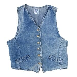 Vintage Cherokee Denim Vest Button Front Blue Western Acid Wash Women's Large